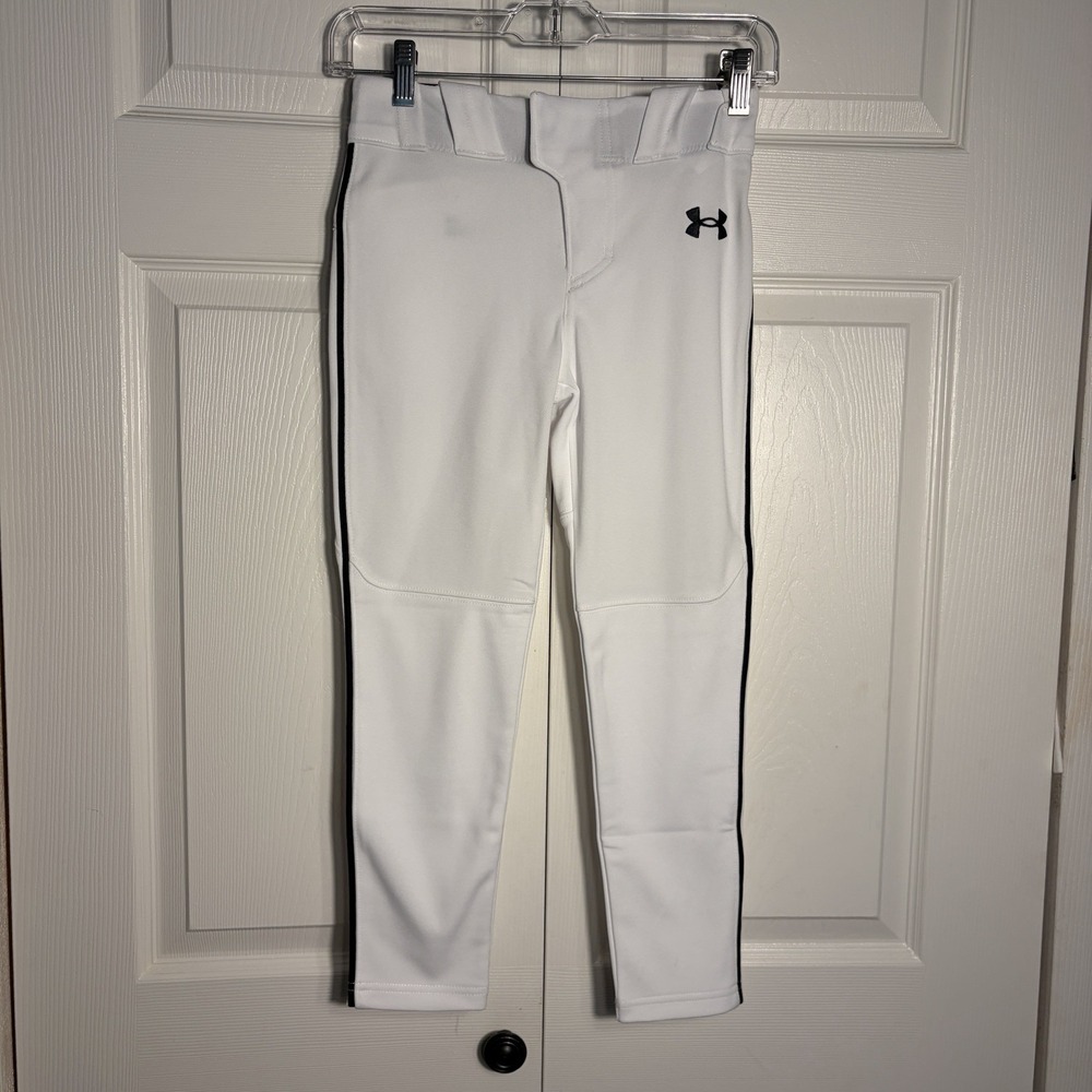 Under Armour Baseball Pants Youth Small YS White Black Side Stripe Tapered Fit